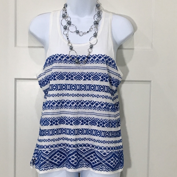 J. Crew Tops - J. Crew white with blue embroidered tank top